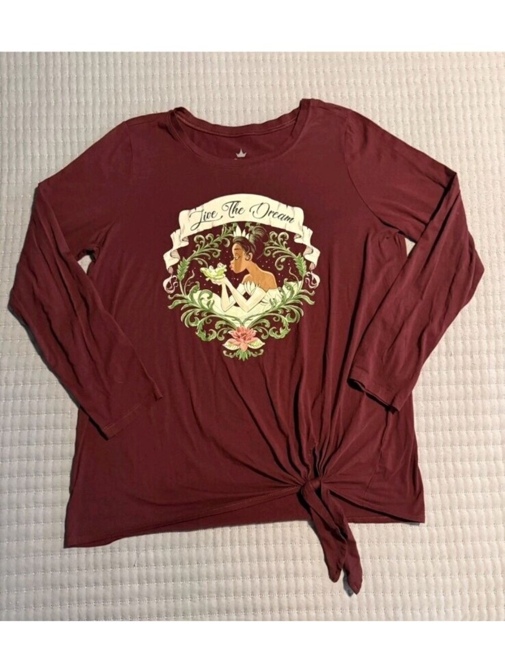 Torrid Disney Princess Frog Tiana Burgundy Tie-Front long sleeve shirt - Size 1
